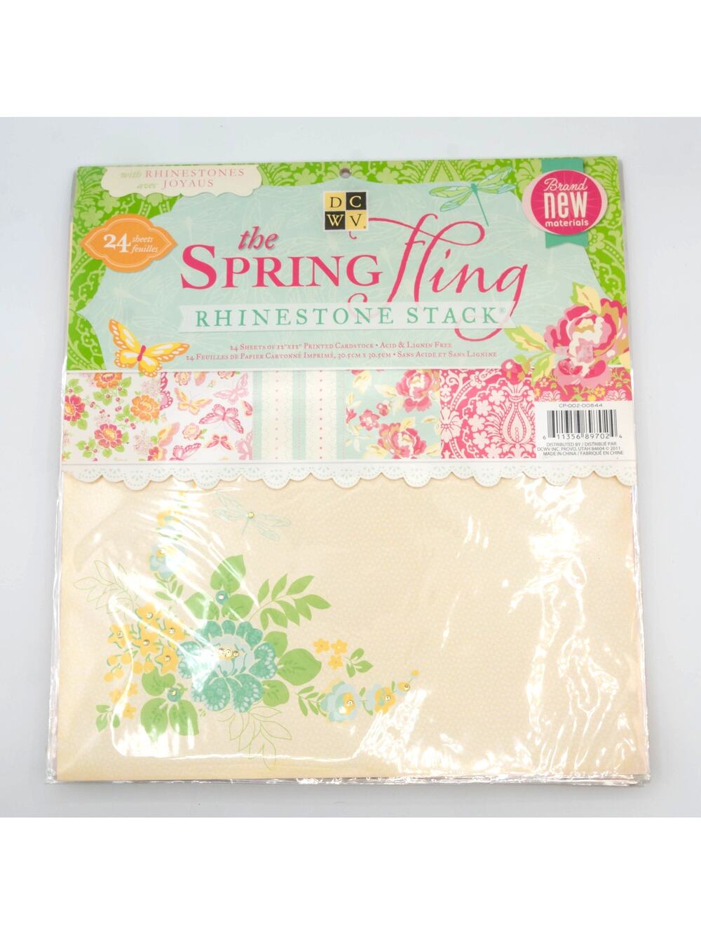 DCWV The Spring Fling Rhinestone Stack 12x12 Scrapbook Cardstock 21/24
